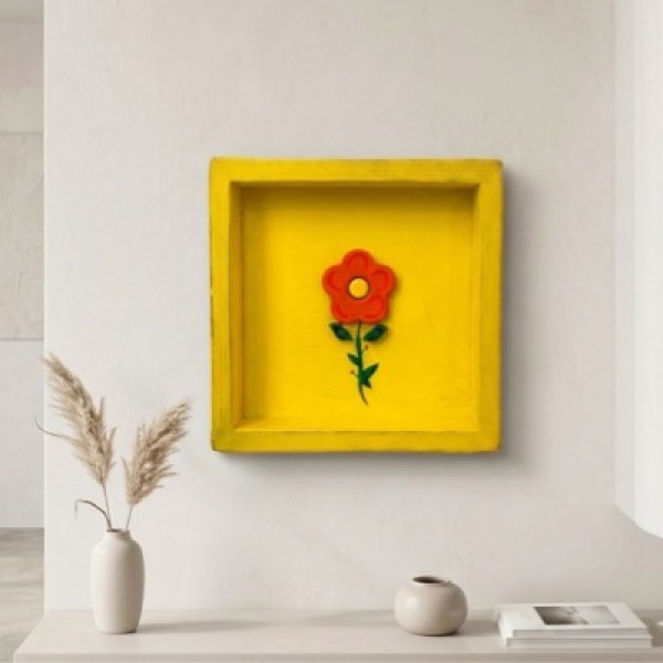 Χειροποίητο Ξύλινο Διακοσμητικό Κάδρο Τρισδιάστατο Λουλούδι