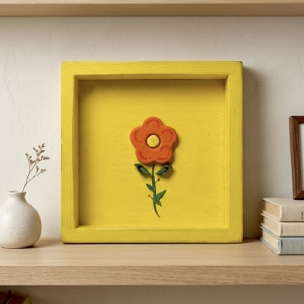 Χειροποίητο Ξύλινο Διακοσμητικό Κάδρο Τρισδιάστατο Λουλούδι