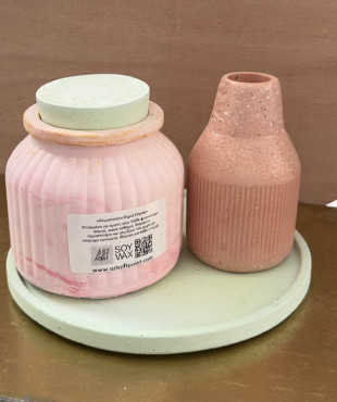 Round Blue Thin Green Plate Cone Pink Soy Wax Candle offer
